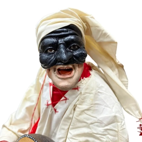 Pulcinella con vestiti di stoffa ed occhi in vetro 50 cm