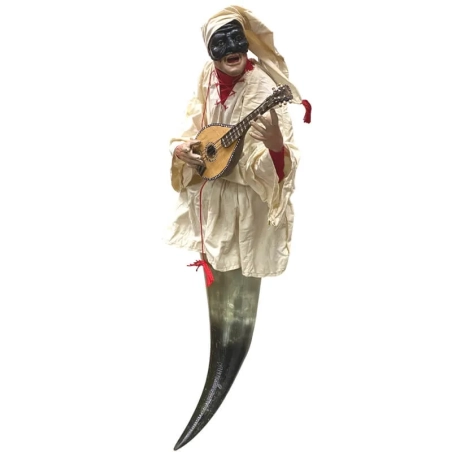 Pulcinella con vestiti di stoffa ed occhi in vetro 50 cm