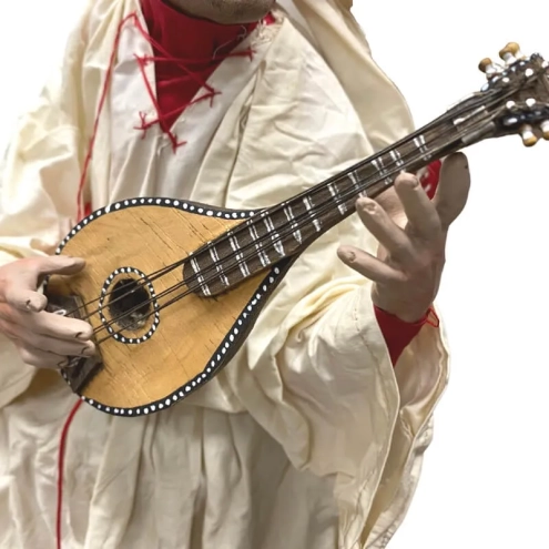 Pulcinella con vestiti di stoffa ed occhi in vetro 50 cm