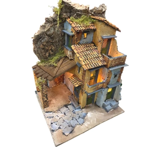 Presepe napoletano in sughero con luci 29 cm 2