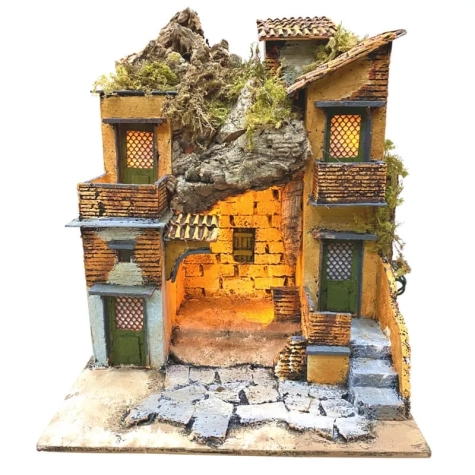Presepe napoletano stile 700 in sughero con luci 29 cm