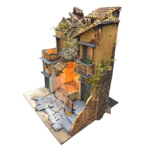 Presepe napoletano stile 700 in sughero con luci 29 cm