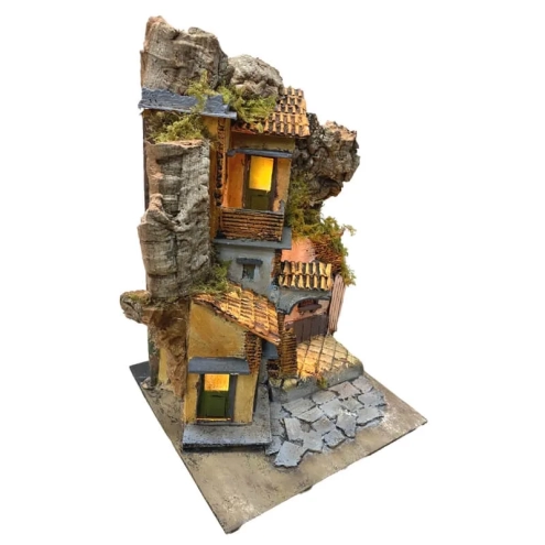 Presepe napoletano stile 700 con tempio e luci 29 cm