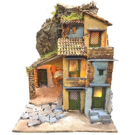 Presepe napoletano in sughero con luci 29 cm 2