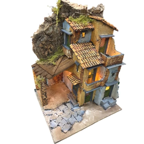 Presepe napoletano in sughero con luci 29 cm