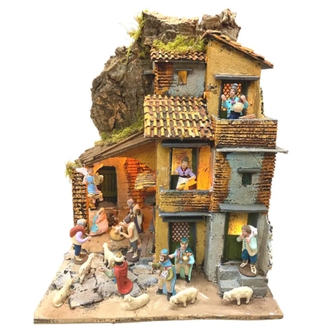 Presepe napoletano in sughero con luci 29 cm