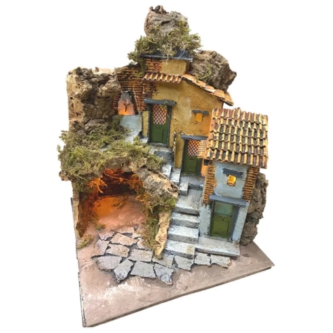 Presepe napoletano in sughero con luci 28 cm 2