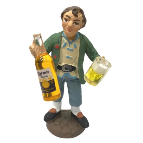Uomo che beve birra Corona in terracotta 10 cm