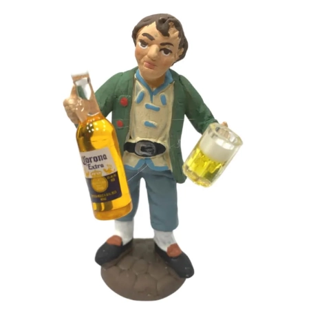 Uomo che beve birra Corona in terracotta 10 cm