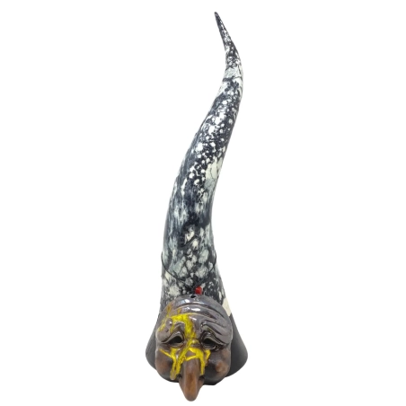 Corno Pulcinella bianco multicolor in ceramica da tavolo 50 cm