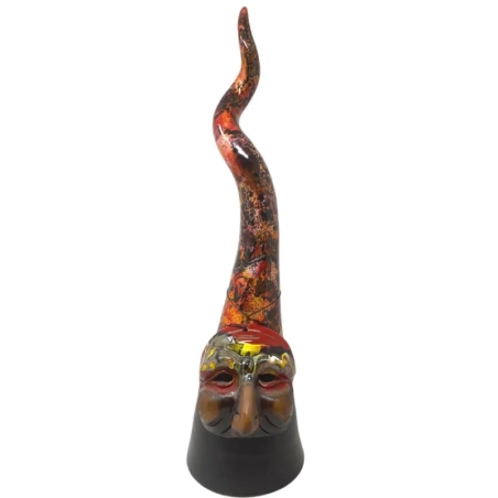 Corno rosso sfumato con maschera di pulcinella in ceramica da tavolo 50 cm