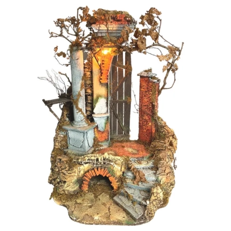 Presepe tempio napoletano con luce 70 cm