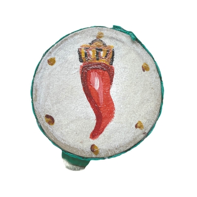 Tamburello con dipinto del corno portafortuna 4.5 cm