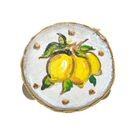 Tamburello  da 4.5 cm con dipinto dei Limoni in scatola regalo