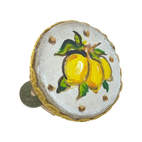 Tamburello  da 4.5 cm con dipinto dei Limoni in scatola regalo