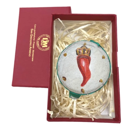 Tamburello da 4.5 cm  con dipinto del corno in scatola regalo