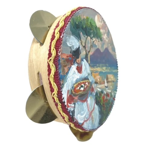 Tamburello 13 cm con dipinto di Pulcinella in scatola regalo
