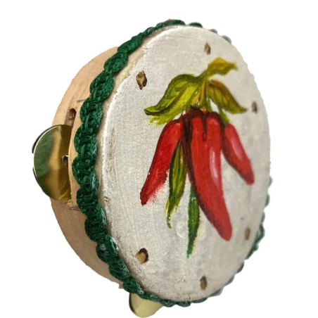 Tamburello con dipinto dei peperoncini 8 cm