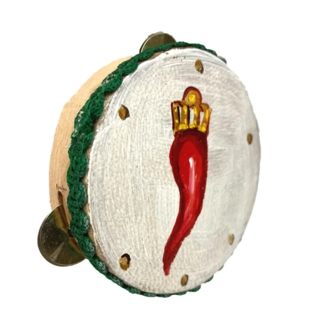 Tamburello con dipinto del corno portafortuna 8 cm