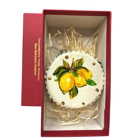 Tamburello  da 8 cm con dipinto dei Limoni in scatola regalo