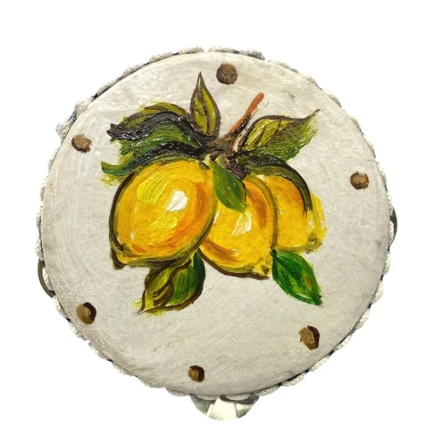 Tamburello  da 8 cm con dipinto dei Limoni in scatola regalo
