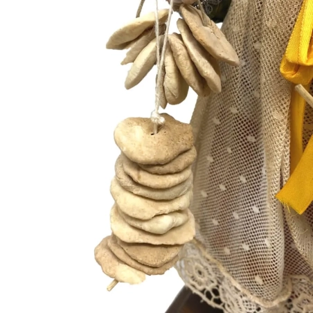 Donna Carmela con occhi in vetro e vestiti in stoffa san leucio 35 cm