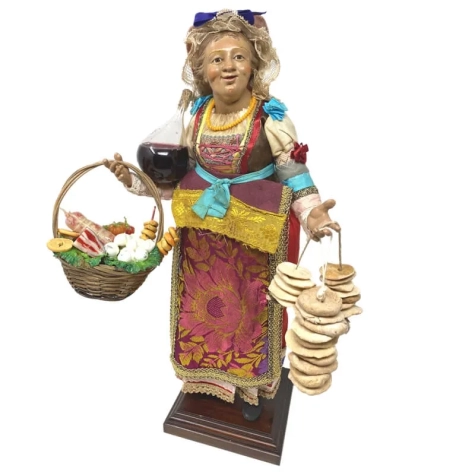 Popolana con occhi in vetro e vestiti in stoffa san leucio 35 cm