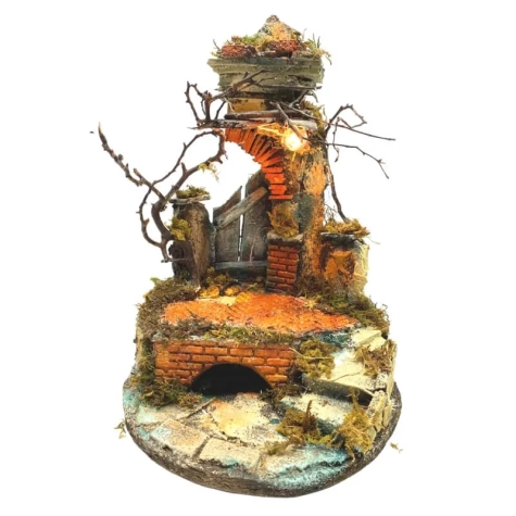 Tempio presepe stile 700 con luci per pastori da 10 a 12 cm