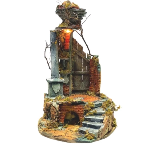 Tempio presepe stile 700 con luci per pastori da 15 a 30 cm