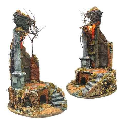 Tempio presepe stile 700 con luci per pastori da 15 a 30 cm 2