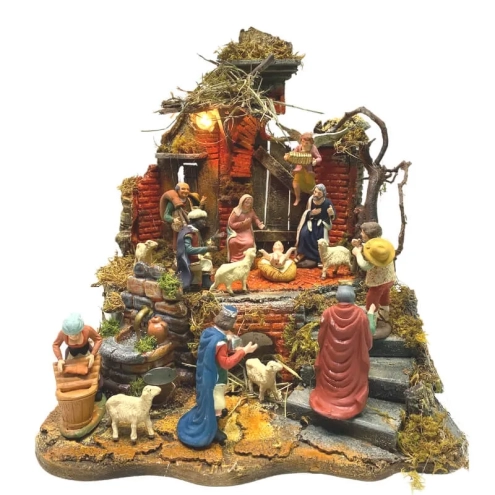 Tempio presepe stile 700 con luci per pastori da 10 a 12 cm