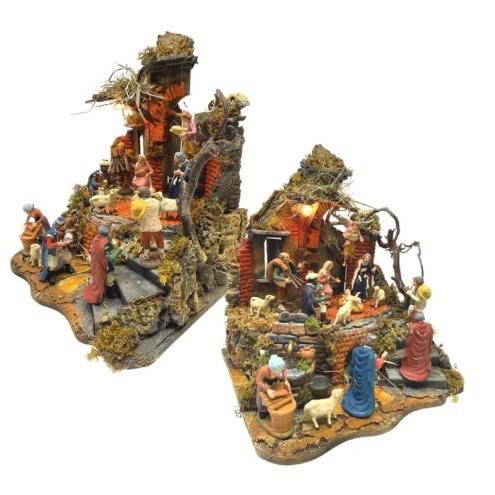 Tempio presepe stile 700 con luci per pastori da 10 a 12 cm