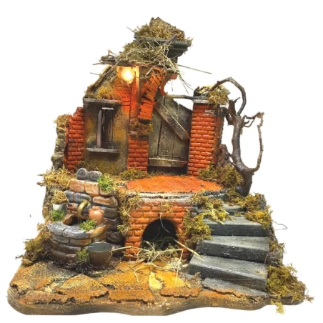 Tempio presepe stile 700 con luci per pastori da 10 a 12 cm