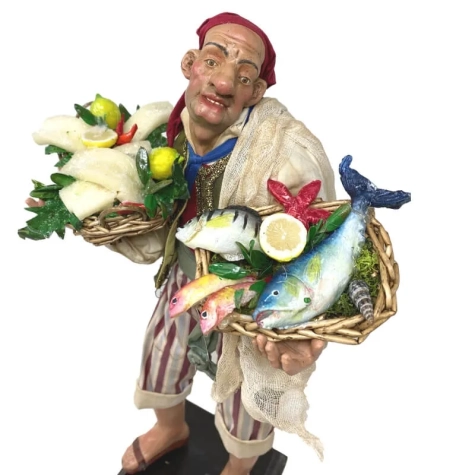 Pescivendolo con vestiti in stoffa 35 cm | Pastore per presepe 2