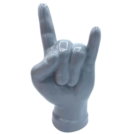 Corna mano portafortuna grigio argento in terracotta