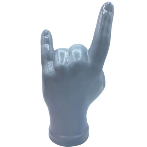 Corna mano portafortuna grigio argento in terracotta