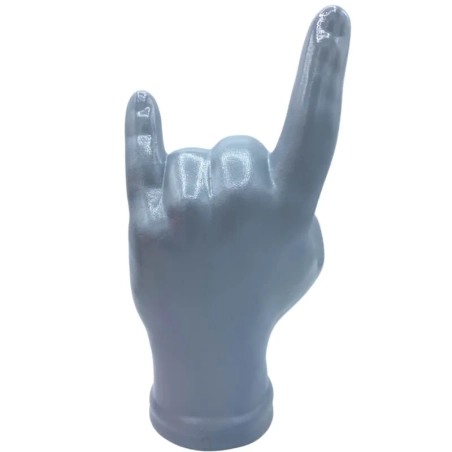 Corna mano portafortuna grigio argento in terracotta