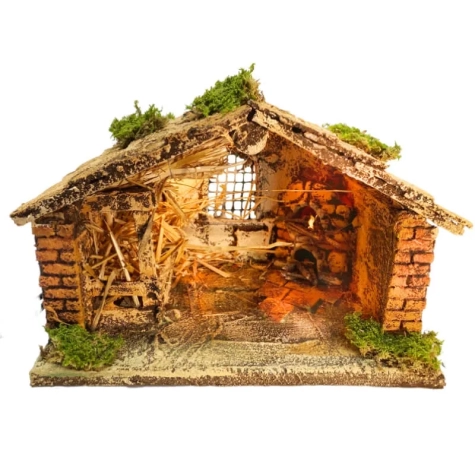 Capanna presepe in sughero con luce e forno 20 cm