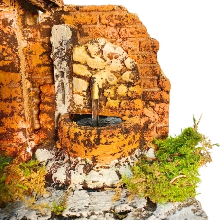 Capanna presepe in sughero con luce e fontana 22 cm