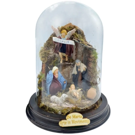 Campana da 20 cm con pastori vestiti in stoffa da 7 cm