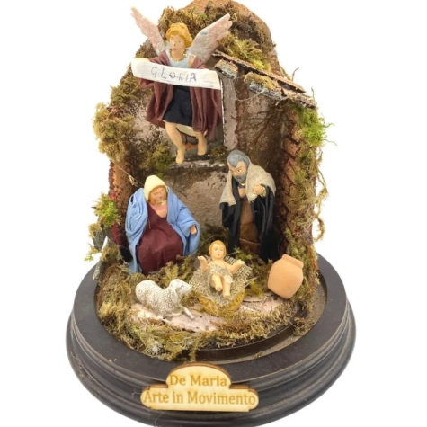 Campana da 20 cm con pastori vestiti in stoffa da 7 cm 2