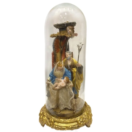 Campana con natività vestita in stoffa San Leucio stile 700 da 55 cm
