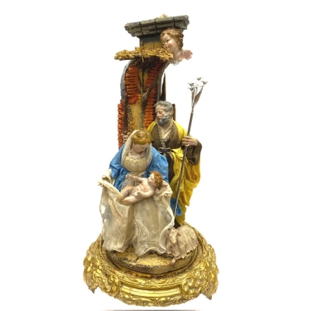 Campana con natività vestita in stoffa San Leucio stile 700 da 55 cm