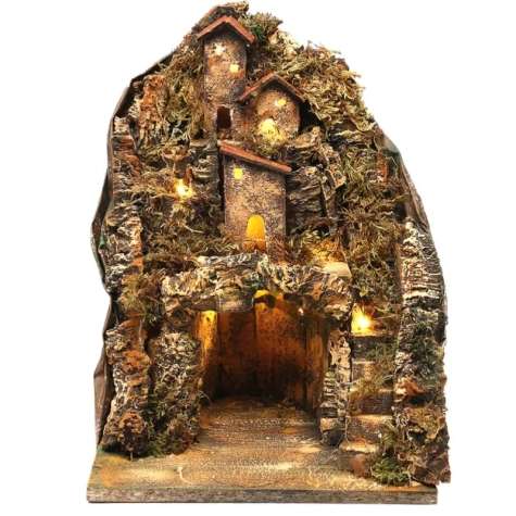 Presepe artigianale completo di luci e pastori 40 cm 2