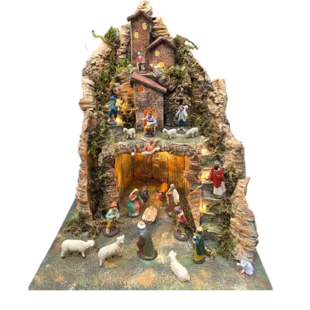 Presepe artigianale completo di luci e pastori 40 cm