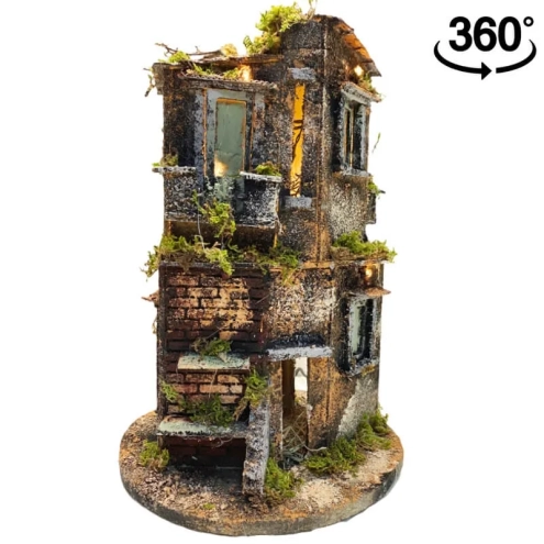 Presepe in sughero a 360 gradi completo di luci 40 cm