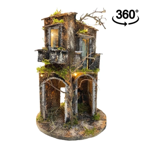 Presepe in sughero a 360 gradi completo di luci 40 cm