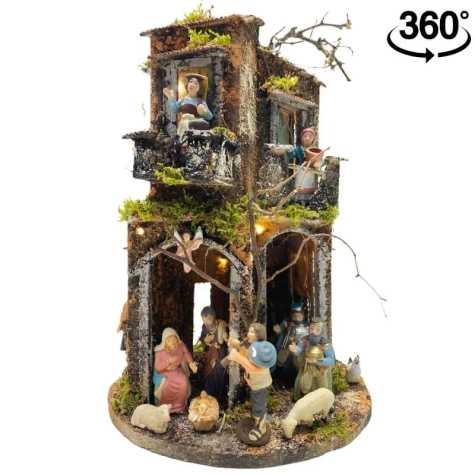Presepe da 40 cm a 360 gradi completo di pastori e luci