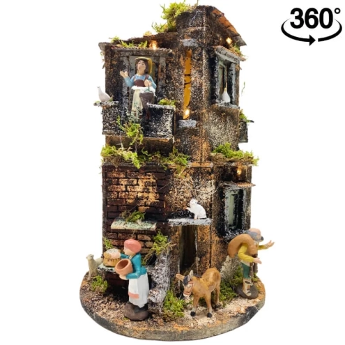 Presepe da 40 cm a 360 gradi completo di pastori e luci