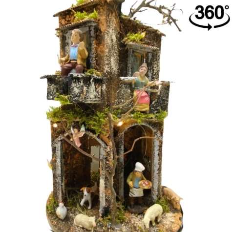 Presepe da 40 cm a 360 gradi completo di pastori e luci 2